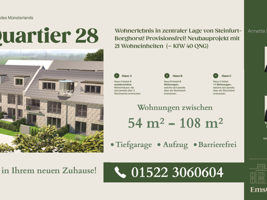 Wohnung zum Kauf - Erstbezug provisionsfrei 243.611 € 2 Zimmer 63,5 m² Borghorst Steinfurt 48565