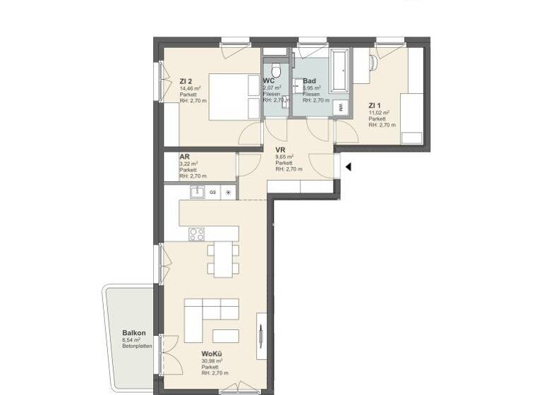Wohnung zur Miete - Erstbezug 1.131 € 3 Zimmer 77,4 m² 2. Geschoss Kremstalstraße 75b Krems an der Donau 3500