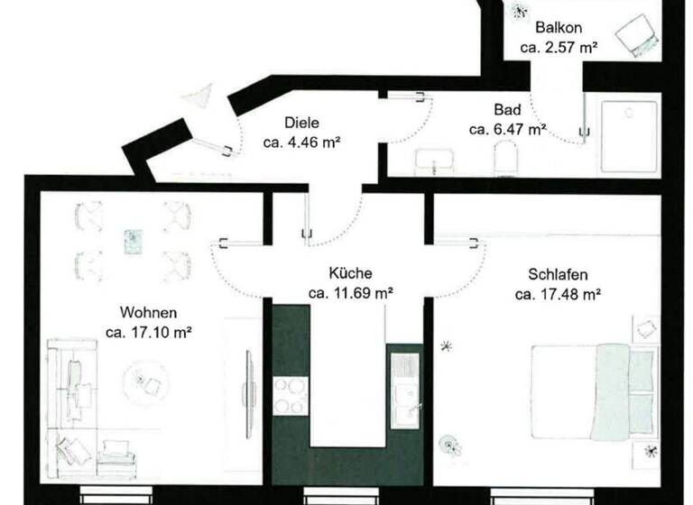 Wohnung zum Kauf 139.000 € 2 Zimmer 58,3 m² 1. Geschoss Mitte Dortmund 44145
