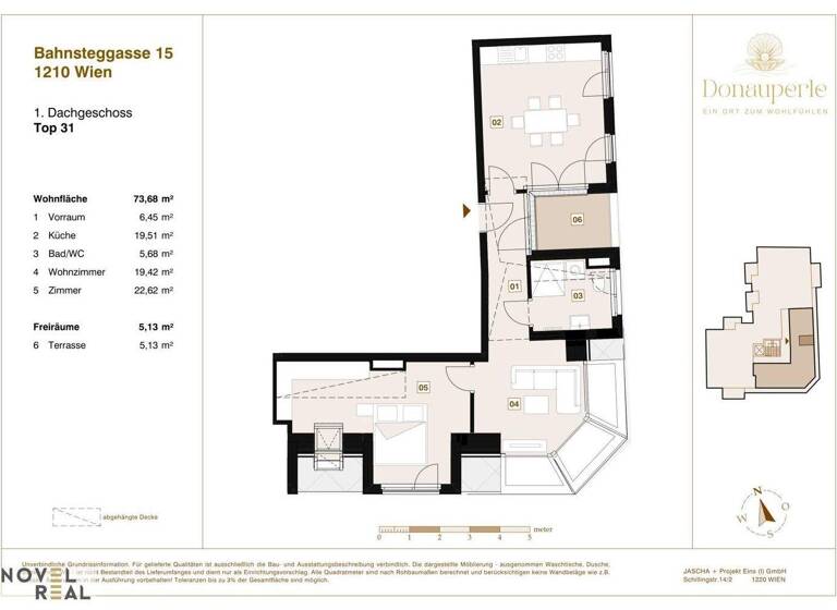 Wohnung zum Kauf - Erstbezug 629.000 € 2 Zimmer 73,7 m² 5. Geschoss Wien 1210