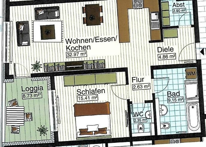 Wohnung zur Miete 930 € 2 Zimmer 74,6 m²<br/>Wohnfläche 2.<br/>Geschoss Stadtmitte Neu-Ulm 89231