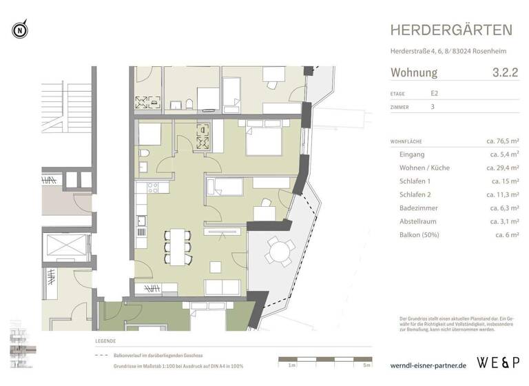 Wohnung zur Miete - Erstbezug 1.530 € 3 Zimmer 76,5 m² 2. Geschoss frei ab 01.06.2026 West Rosenheim 83024