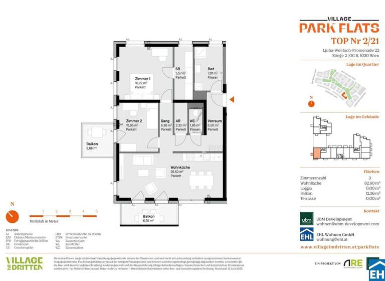 Wohnung zum Kauf - Erstbezug 518.000 € 3 Zimmer 82,8 m² 6. Geschoss Ljuba-Welitsch-Promenade 22 Wien 1030