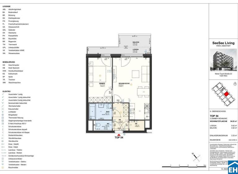 Wohnung zur Miete 757 € 2 Zimmer 54 m² 6. Geschoss frei ab 01.05.2026 Maria Tusch Straße Wien 1220