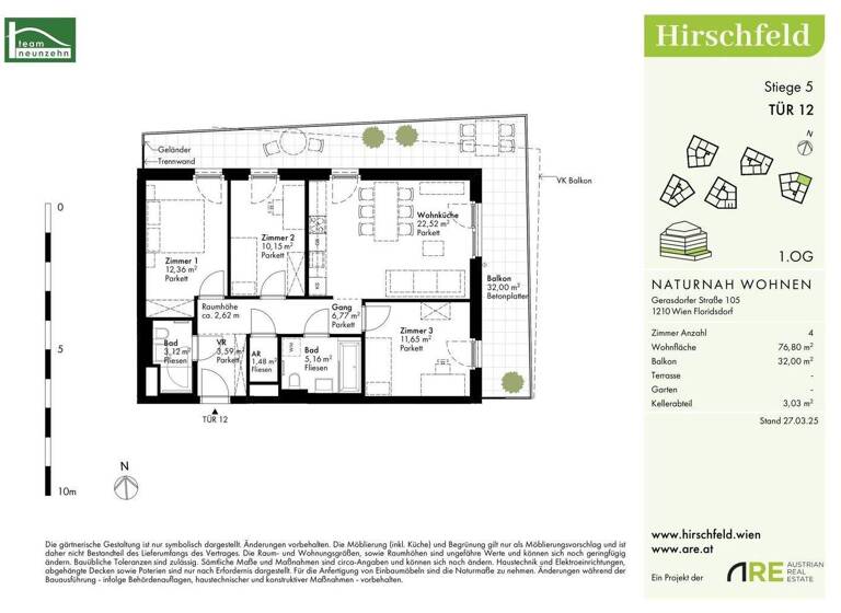 Wohnung zum Kauf - Erstbezug provisionsfrei 429.600 € 4 Zimmer 76,8 m² 1. Geschoss Gerasdorfer Straße 105 Wien 1210
