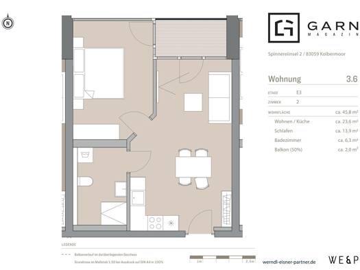 Wohnung zur Miete - Erstbezug 945 € 2 Zimmer 46 m² 3. Geschoss frei ab 01.11.2026 Kolbermoor 83059