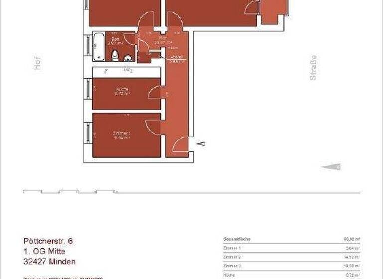 Wohnung zur Miete 675 € 3 Zimmer 70 m² frei ab sofort Pöttcherstr. 6 Innenstadt Minden 32427