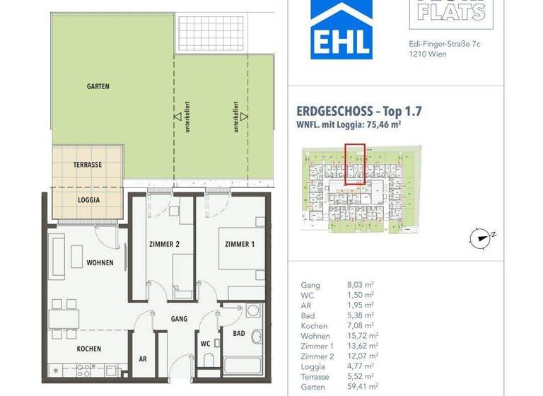 Wohnung zum Kauf provisionsfrei 387.396 € 3 Zimmer 65,4 m² EG Edi-Finger-Straße Wien 1210