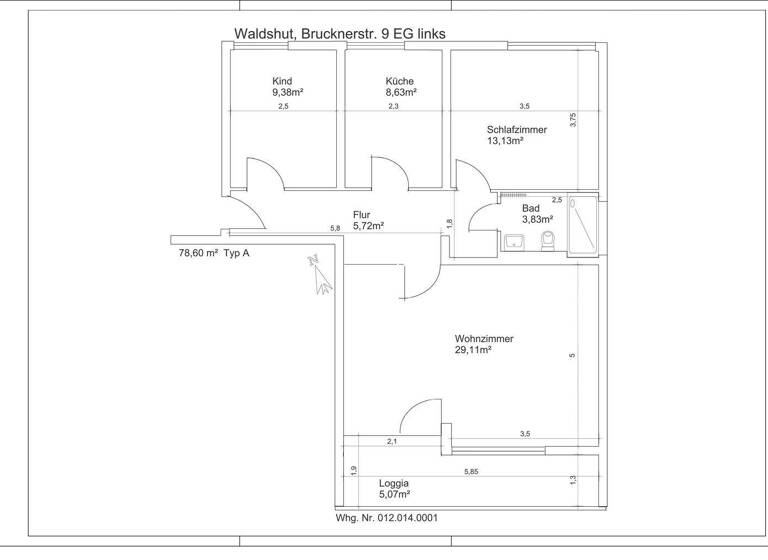 Wohnung zur Miete 860 € 3 Zimmer 78,6 m² EG Brucknerstraße 9 Waldshut 79761