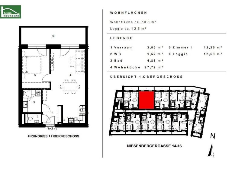 Wohnung zur Miete 556 € 2 Zimmer 50,2 m² 1. Geschoss frei ab 01.05.2026 Niesenbergergasse 14-16 Gries Graz 8020