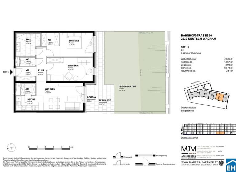 Wohnung zum Kauf - Erstbezug 383.600 € 3 Zimmer 78,4 m² EG Bahnhofstraße Deutsch-Wagram 2232
