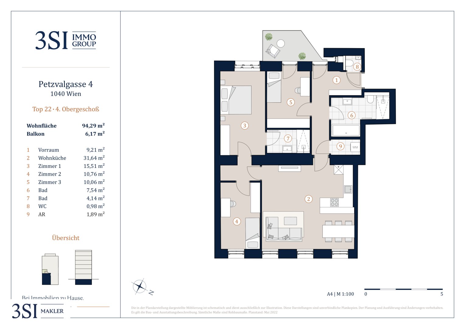 Wohnung zum Kauf 779.000 € 4 Zimmer 94,3 m²<br/>Wohnfläche 4.<br/>Geschoss Petzvalgasse 4 Wien 1040