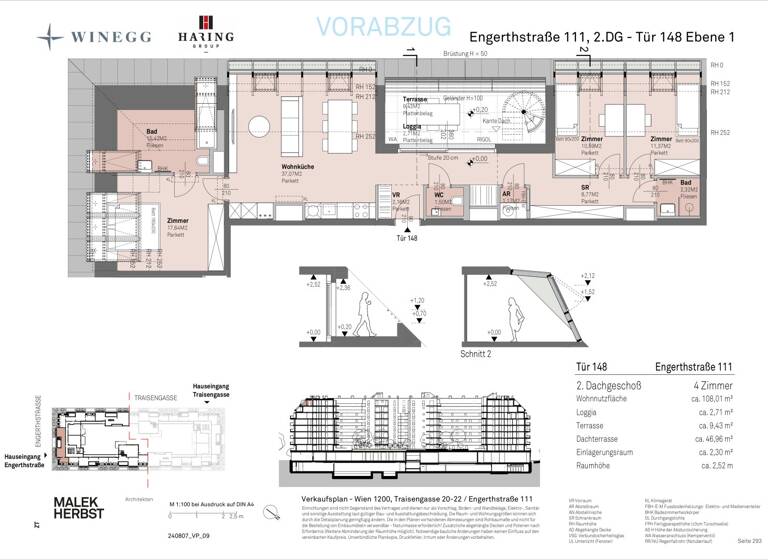 Wohnung zum Kauf - Erstbezug 987.100 € 4 Zimmer 108 m² 8. Geschoss Traisengasse 20-22 Wien 1200