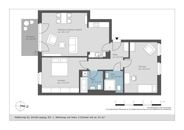 Wohnung zur Miete 1.189 € 3 Zimmer 91,5 m²<br/>Wohnfläche Müllerring 42 Lindenthal Leipzig 04158