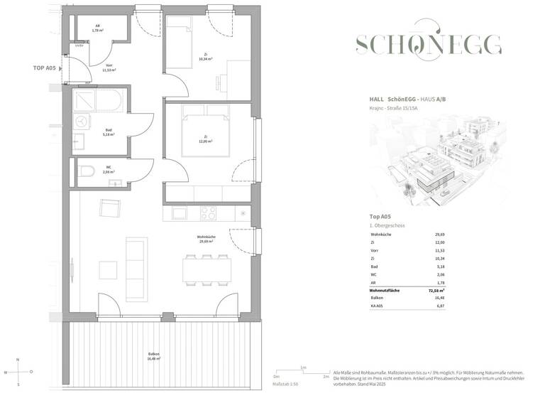 Wohnung zum Kauf - Erstbezug 570.250 € 3 Zimmer 72,6 m² 1. Geschoss Hall in Tirol 6060
