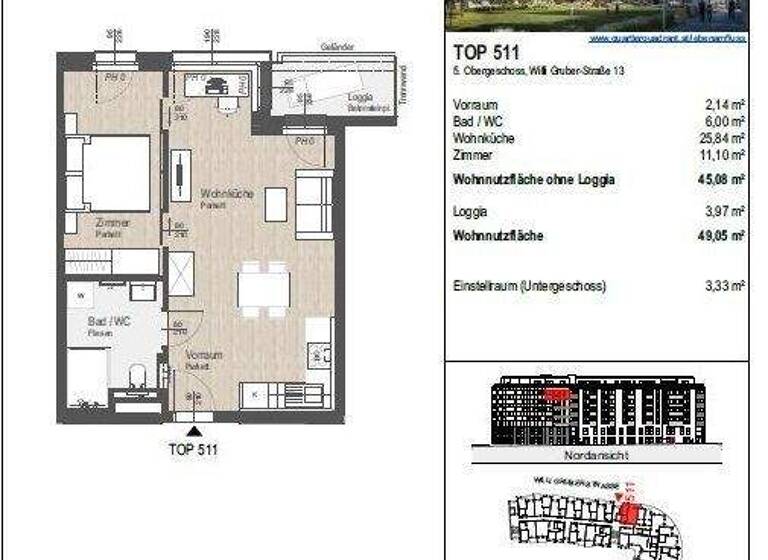 Wohnung zur Miete 603 € 2 Zimmer 45,1 m² 5. Geschoss Rennbahnstraße 2 St. Pölten 3100