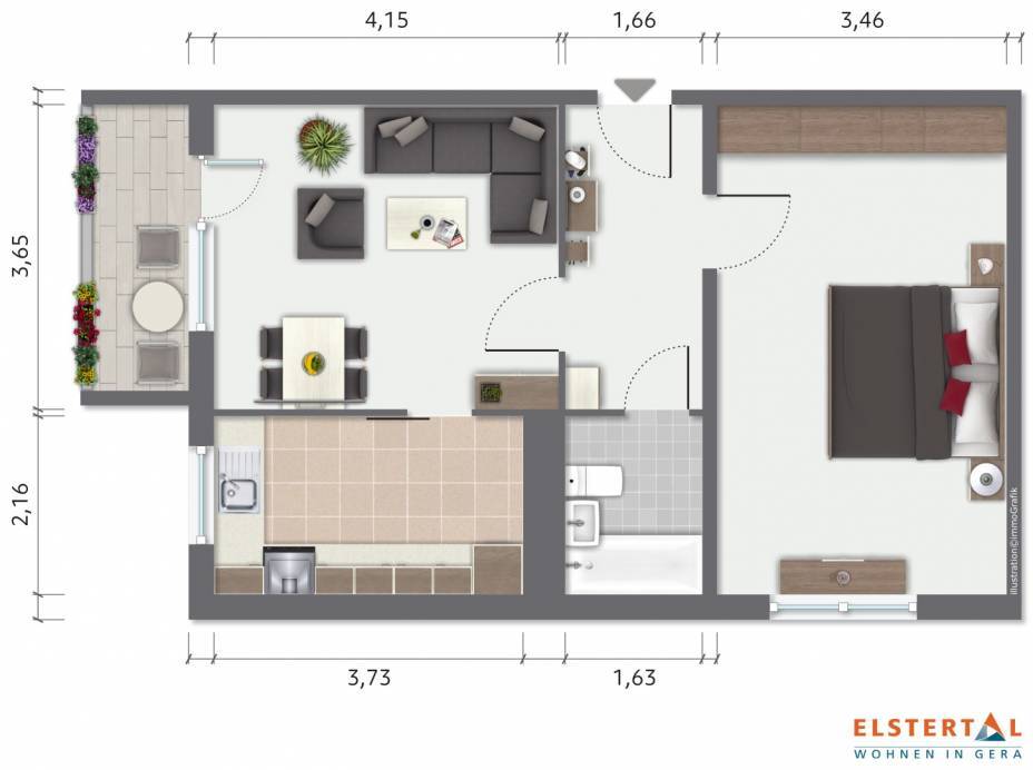 Wohnung zur Miete 310 € 2 Zimmer 55 m²<br/>Wohnfläche 4.<br/>Geschoss Hilde-Coppi-Straße 8 Bieblach-Ost Gera 07552