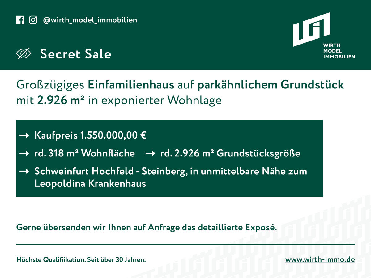 Einfamilienhaus zum Kauf 1.550.000 € 8 Zimmer 318 m²<br/>Wohnfläche 2.926 m²<br/>Grundstück Hochfeld - Steinberg Schweinfurt 97422