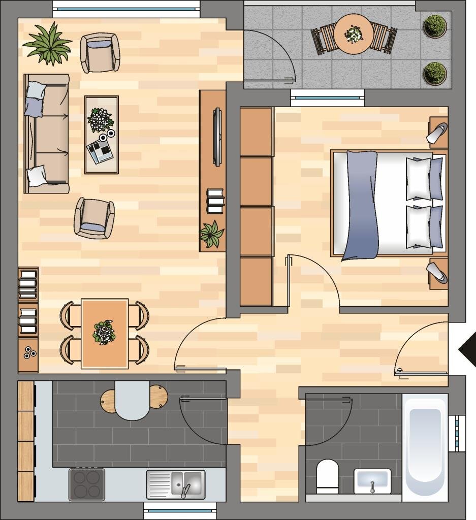 Wohnung zur Miete 569 € 2 Zimmer 51,5 m²<br/>Wohnfläche 3.<br/>Geschoss Käthe-Kollwitz-Straße 16 Bürgerbusch Oldenburg 26127