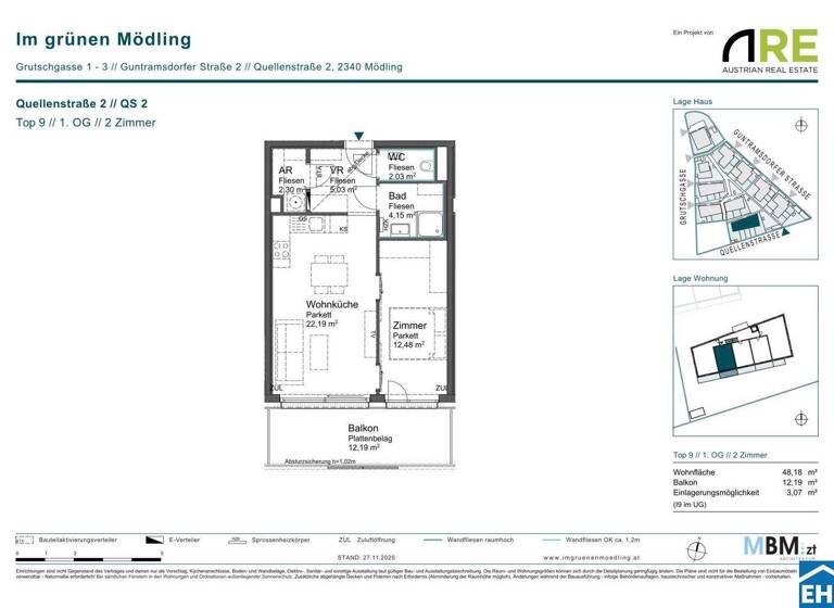 Wohnung zum Kauf - Erstbezug provisionsfrei 289.250 € 2 Zimmer 48,2 m² 1. Geschoss Quellenstraße 2 Mödling 2340
