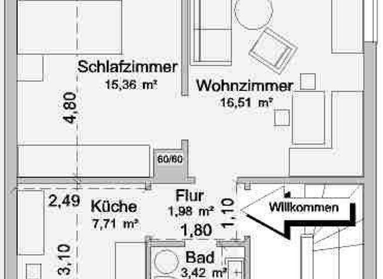 Wohnung zur Miete 690 € 2 Zimmer 44,5 m² 2. Geschoss Ludwigstraße 45d Aalen 73430