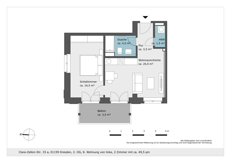 Wohnung zur Miete 712 € 2 Zimmer 49,3 m²<br/>Wohnfläche 2.<br/>Geschoss Clara-Zetkin-Str. 33a Löbtau-Süd (Zauckeroder Str.) Dresden 01159