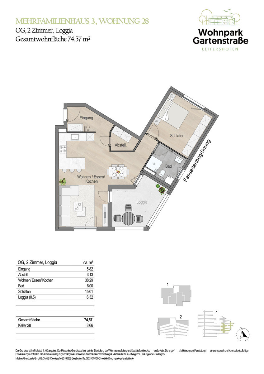 Wohnung zum Kauf 489.900 € 2 Zimmer 74,6 m²<br/>Wohnfläche 1.<br/>Geschoss Leitershofen Stadtbergen / Leitershofen 86391