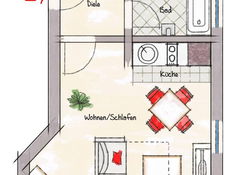Studio zum Kauf 90.000 € 1 Zimmer 27 m²<br/>Wohnfläche 01.07.2025<br/>Verfügbarkeit Haan Haan 42781