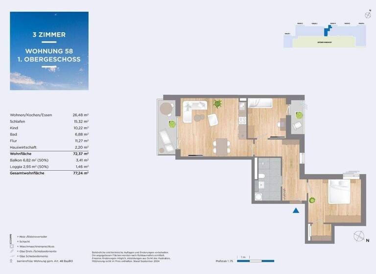 Wohnung zum Kauf - Erstbezug provisionsfrei 619.000 € 3 Zimmer 77,2 m² 1. Geschoss Pommernstr. 6 Eching 85386