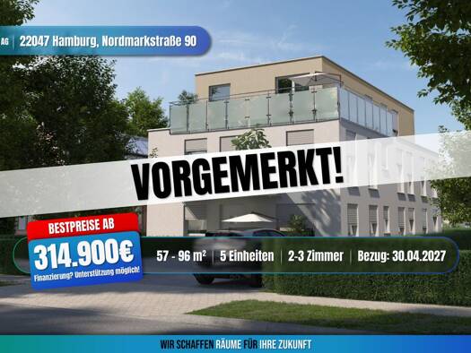 Wohnung zum Kauf - Erstbezug provisionsfrei als Kapitalanlage geeignet 369.900 € 3 Zimmer 66 m² Nordmarkstraße 90 Tonndorf Hamburg 22047
