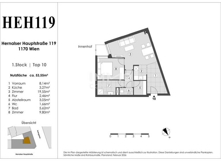 Wohnung zum Kauf 267.500 € 2 Zimmer 53,6 m² 1. Geschoss Wien 1170