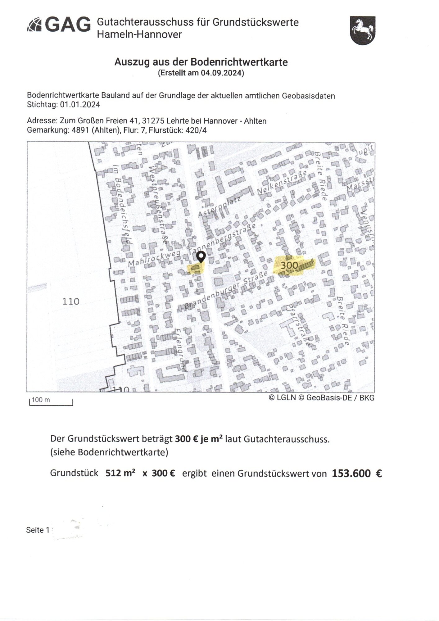 Grundstück zum Kauf 128.000 € 512 m²<br/>Grundstück Str. des Großen Freien 41 Lehrte - Mitte Lehrte 31275