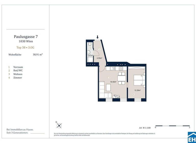 Wohnung zum Kauf 258.900 € 2 Zimmer 38,9 m² 3. Geschoss Paulusgasse 7 Wien 1030