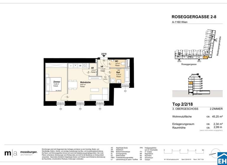 Wohnung zum Kauf - Erstbezug 270.800 € 2 Zimmer 45,3 m² 3. Geschoss Roseggergasse Wien 1160