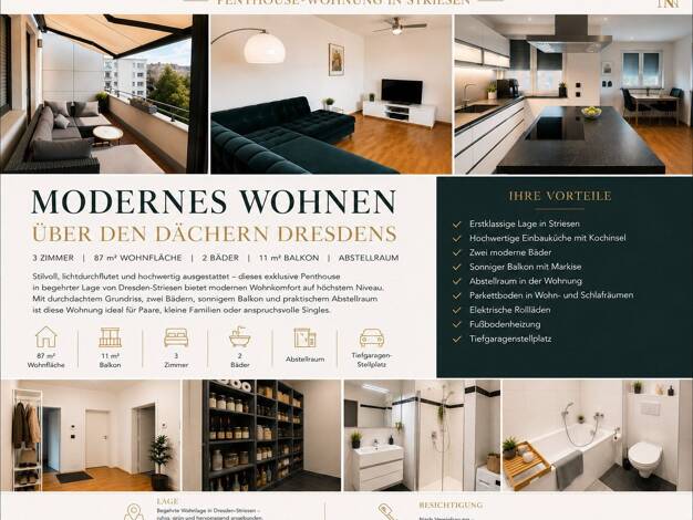 Penthouse zum Kauf provisionsfrei 510.000 € 3 Zimmer 87 m² 3. Geschoss Striesen-Ost Dresden 01277