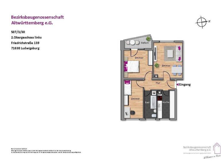 Wohnung zur Miete 700 € 3 Zimmer 65,3 m² 3. Geschoss frei ab 16.05.2026 Friedrichstraße 139 Ost Ludwigsburg 71638