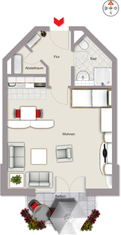 Wohnung zur Miete 439 € 1 Zimmer 37,4 m²<br/>Wohnfläche 1.<br/>Geschoss 01.02.2025<br/>Verfügbarkeit Hofer Str. 8 Traunreut Traunreut 83301