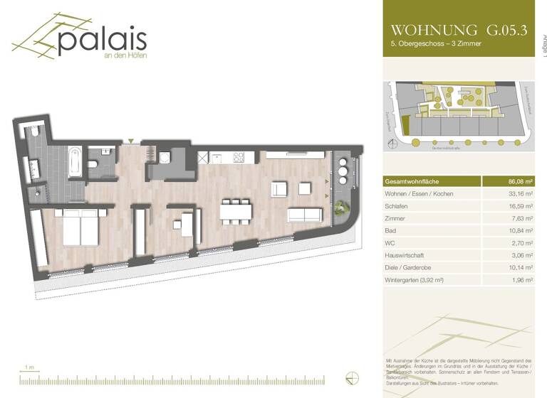 Wohnung zur Miete 1.535 € 3 Zimmer 86,1 m² 5. Geschoss frei ab 01.05.2026 Gerbermühlstraße 33 Sachsenhausen Frankfurt am Main 60594