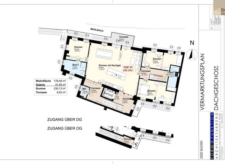 Wohnung zur Miete - Erstbezug 2.830 € 6 Zimmer 230,1 m² Baden 2500