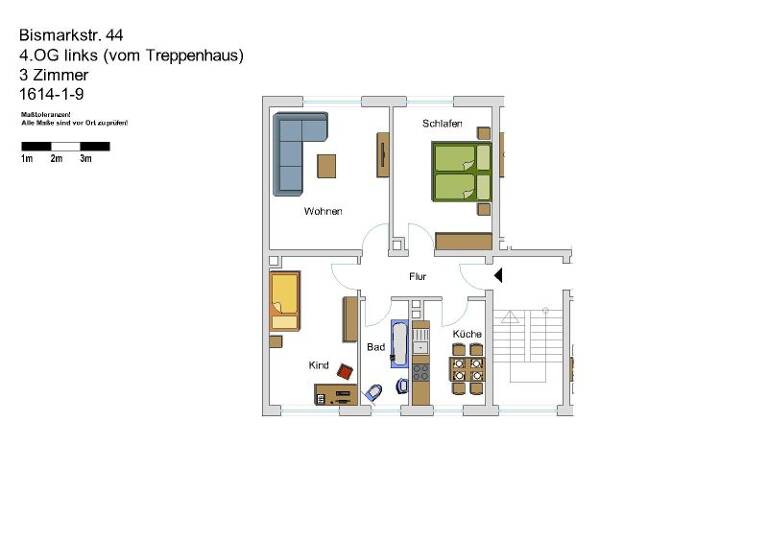 Wohnung zur Miete 437 € 3,5 Zimmer 70,4 m² 4. Geschoss Bismarckstraße 44 Altstadt Gelsenkirchen 45879