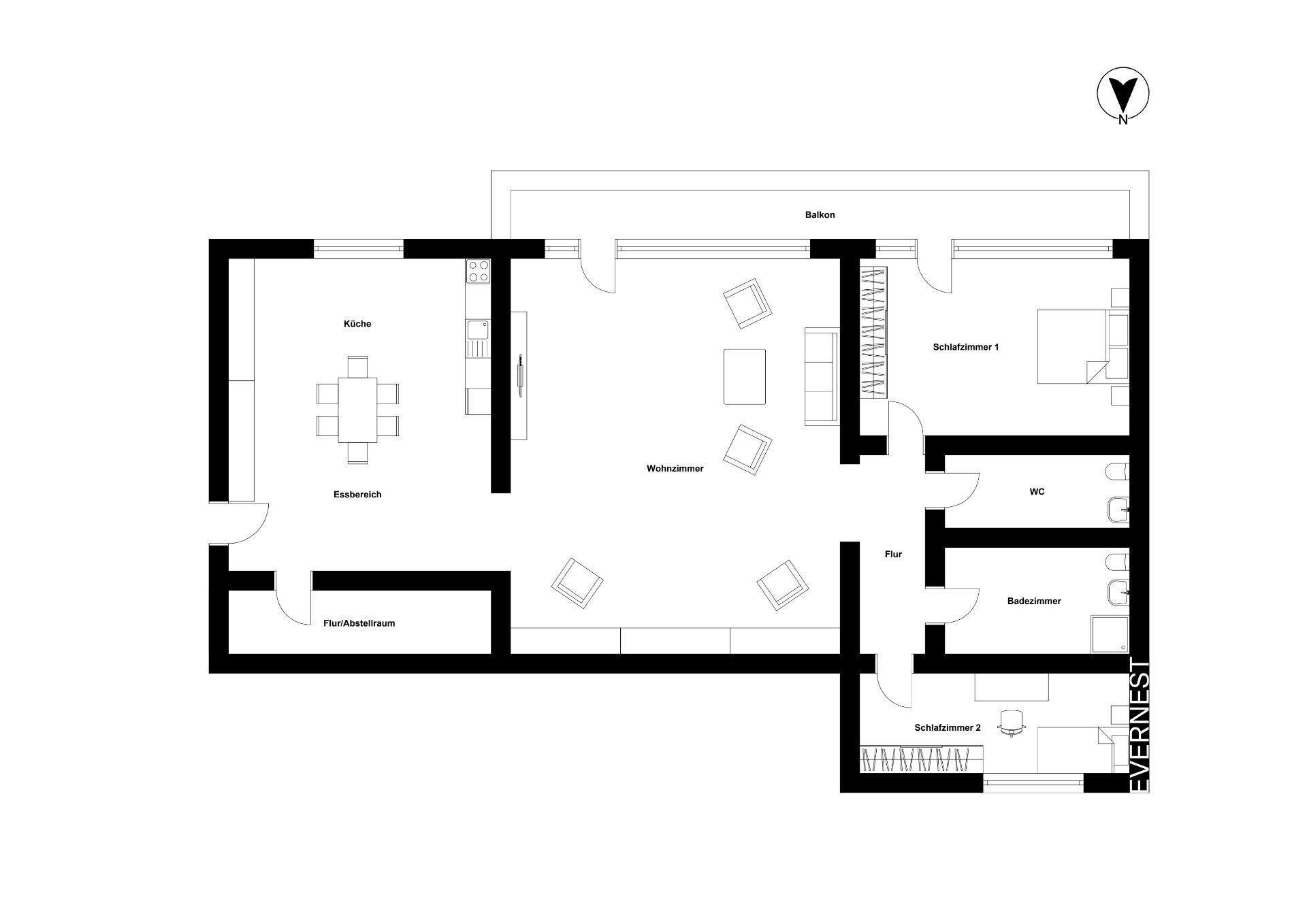 Wohnung zum Kauf 349.000 € 3 Zimmer 88 m²<br/>Wohnfläche 5.<br/>Geschoss Oberrad Frankfurt am Main 60599