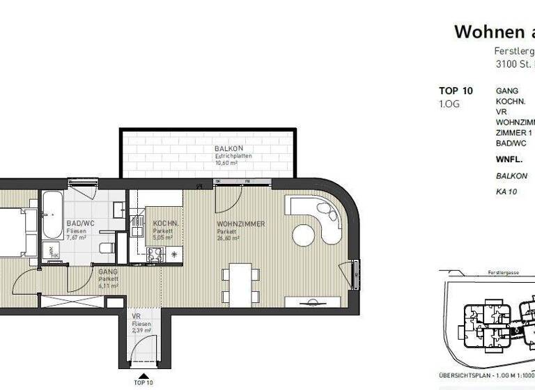 Wohnung zum Kauf 278.100 € 2 Zimmer 62,7 m² 1. Geschoss frei ab sofort Ferstlergasse 6 St. Pölten 3100