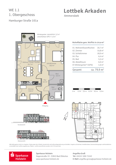 Wohnung zur Miete 1.214 € 3 Zimmer 79,9 m² Hamburger Straße 101 Lottbek Ammersbek 22949