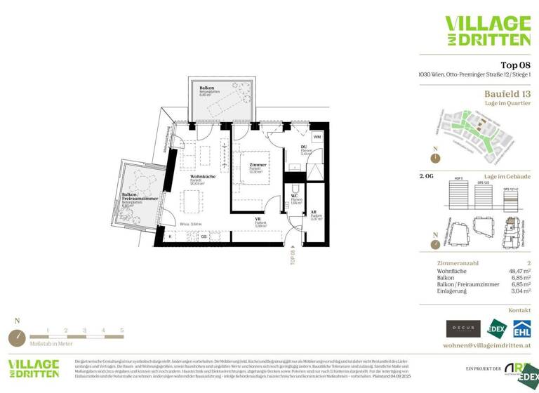Terrassenwohnung zum Kauf - Erstbezug 372.000 € 2 Zimmer 48,5 m² 2. Geschoss Otto-Preminger-Straße Wien 1030