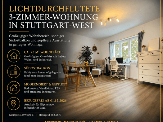Wohnung zum Kauf 349.000 € 3 Zimmer 75 m² 1. Geschoss frei ab 01.12.2026 West Stuttgart 70193