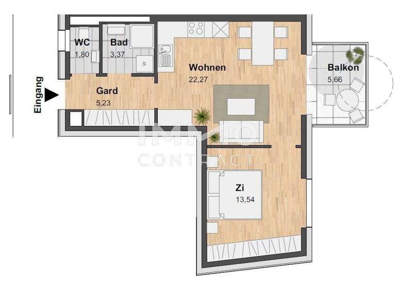 Wohnung zur Miete 554 € 2 Zimmer 46,2 m² frei ab sofort Eggenberg Graz 8020