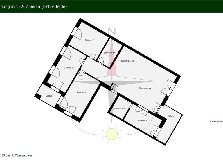 Wohnung zur Miete 2.977 € 5 Zimmer 135 m² 3. Geschoss Lichterfelde Berlin 12207
