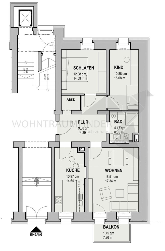 Wohnung zur Miete 414 € 3 Zimmer 69 m²<br/>Wohnfläche EG<br/>Geschoss Puschkinstraße 20 Kaßberg 915 Chemnitz - Kaßberg, Chemnitz 09112