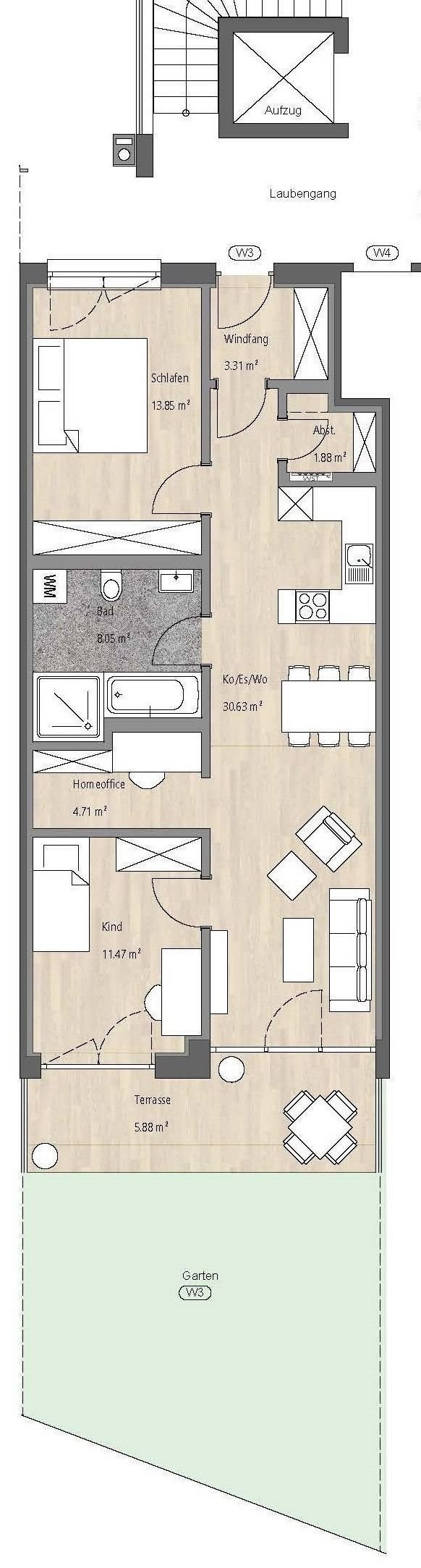 Terrassenwohnung zum Kauf provisionsfrei 486.500 € 3 Zimmer 79,7 m²<br/>Wohnfläche EG<br/>Geschoss Kunigundenweg Großberg Pentling 93080