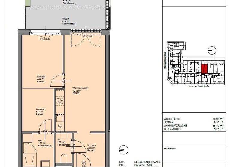 Wohnung zur Miete 592 € 2 Zimmer 46,9 m² 1. Geschoss Kremser Landstraße 24-26 St. Pölten 3100
